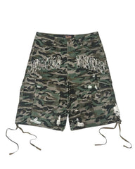 Bottega Desires Distressed Camo Cargo Shorts Green