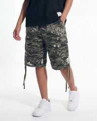 Bottega Desires Distressed Camo Cargo Shorts Green