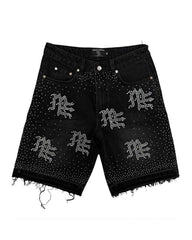 Mixed Emotions "ME" Rhinestone Denim Shorts Black