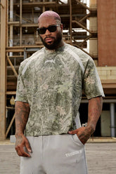 American trendy brand YOUNGLA sports style spliced short sleeved men's jogging loose fitness casual camouflage printed T-shirt