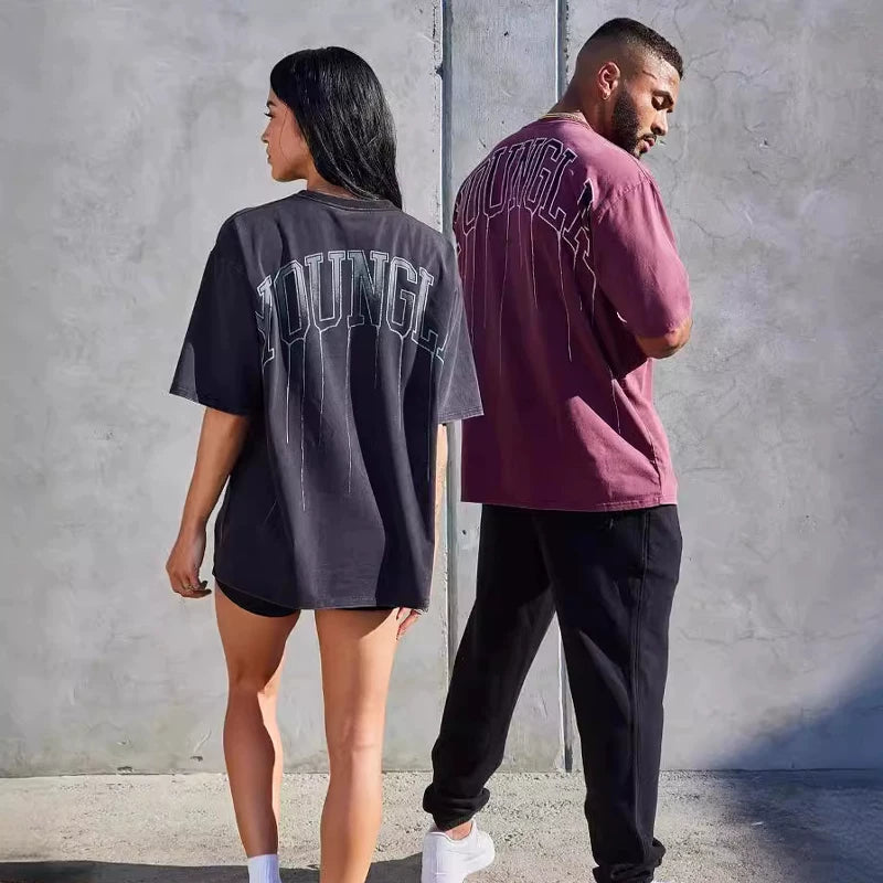 European and American trendy brand Youngla sports T-shirt American casual T-shirt fitness loose round neck short sleeved cross-border foreign trade