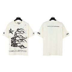 HELLSTAR Path To Paradise Abstract Face Star Double‑Sided Vintage Washed Short Sleeve Tee White Streetwear T‑Shirt