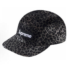 Supreme Grey Leopard Print Velvet Box Logo 5-Panel Camp Cap