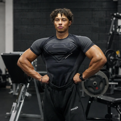 European and American fashion brand YOUNG LA Superman sports short sleeved casual American fitness muscle training running speed dry T-shirt for men