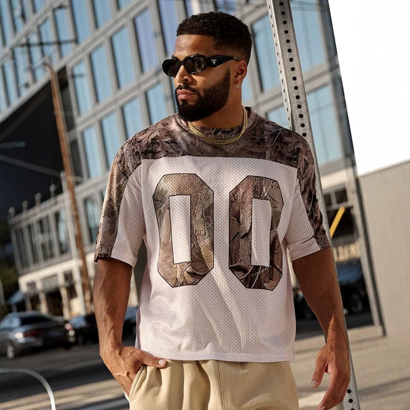 American fashion brand YOUNG LA large mesh quick drying breathable oversized T-shirt for men's sports and fitness double zero jersey short sleeved
