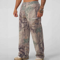 American fashion brand YOONGLA camouflage withered tree sports straight leg pants with digital printing fitness loose wide leg pants for men