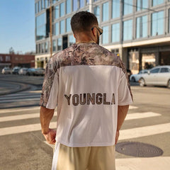 American fashion brand YOUNG LA large mesh quick drying breathable oversized T-shirt for men's sports and fitness double zero jersey short sleeved