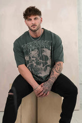 Cross border foreign trade American trendy brand YoungLa skeleton short sleeved loose cotton round neck fitness running T-shirt for men