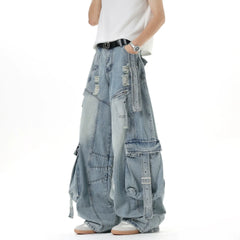 Multi-Pocket Wide Leg Cargo Jeans