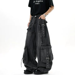 Multi-Pocket Wide Leg Cargo Jeans