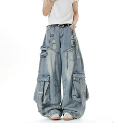 Multi-Pocket Wide Leg Cargo Jeans