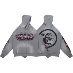 HELLSTAR Flame Paint Splatter Gradient Vintage Wash Hoodie