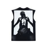 Hellstar High-Street Distressed Yin Yang Taichi Print Cotton Tank Top