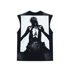 Hellstar High-Street Distressed Yin Yang Taichi Print Cotton Tank Top