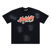 Hellstar Records Flame Letter Graphic Vintage Washed T-Shirt - Black