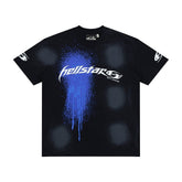 Hellstar Gradient Wash Blue Splatter Graphic Oversized T-Shirt - Vintage Wash