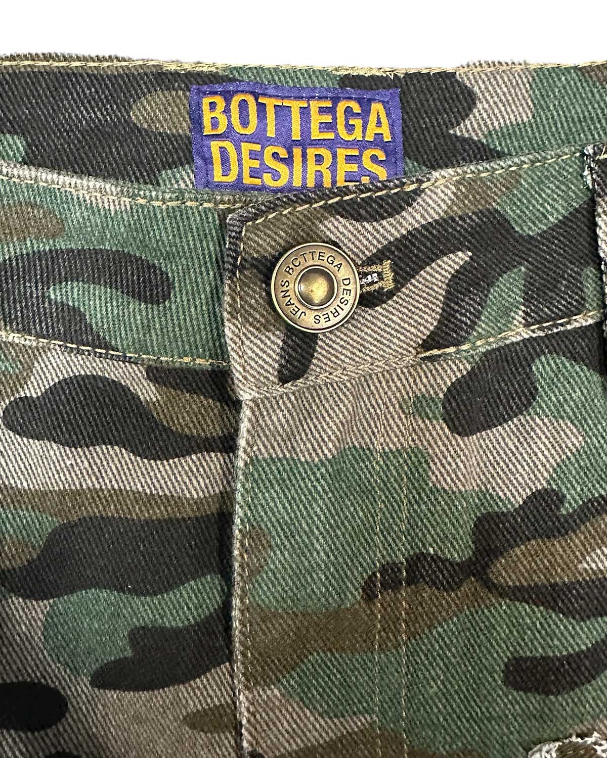 Bottega Desires Distressed Camo Cargo Shorts Green