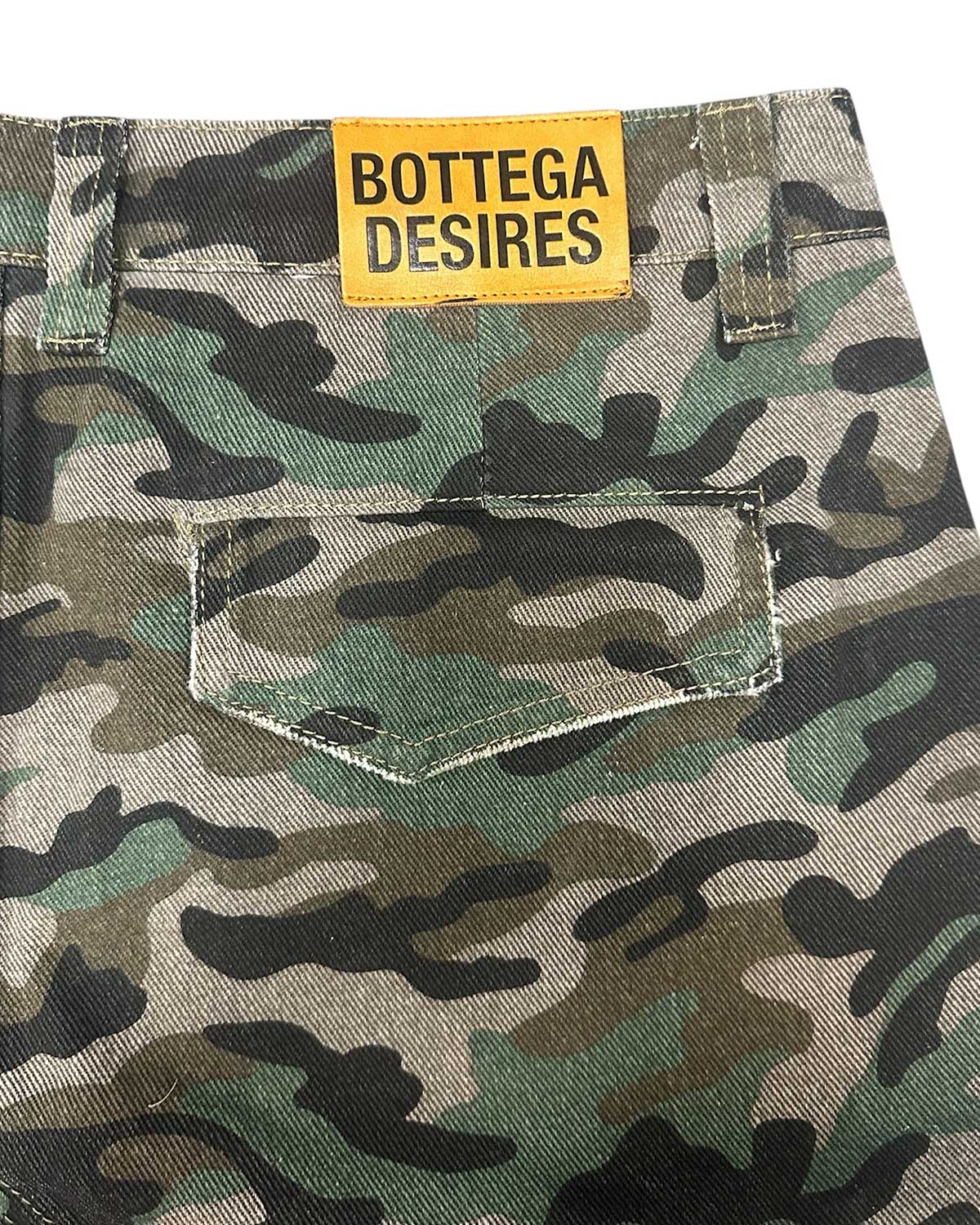 Bottega Desires Distressed Camo Cargo Shorts Green