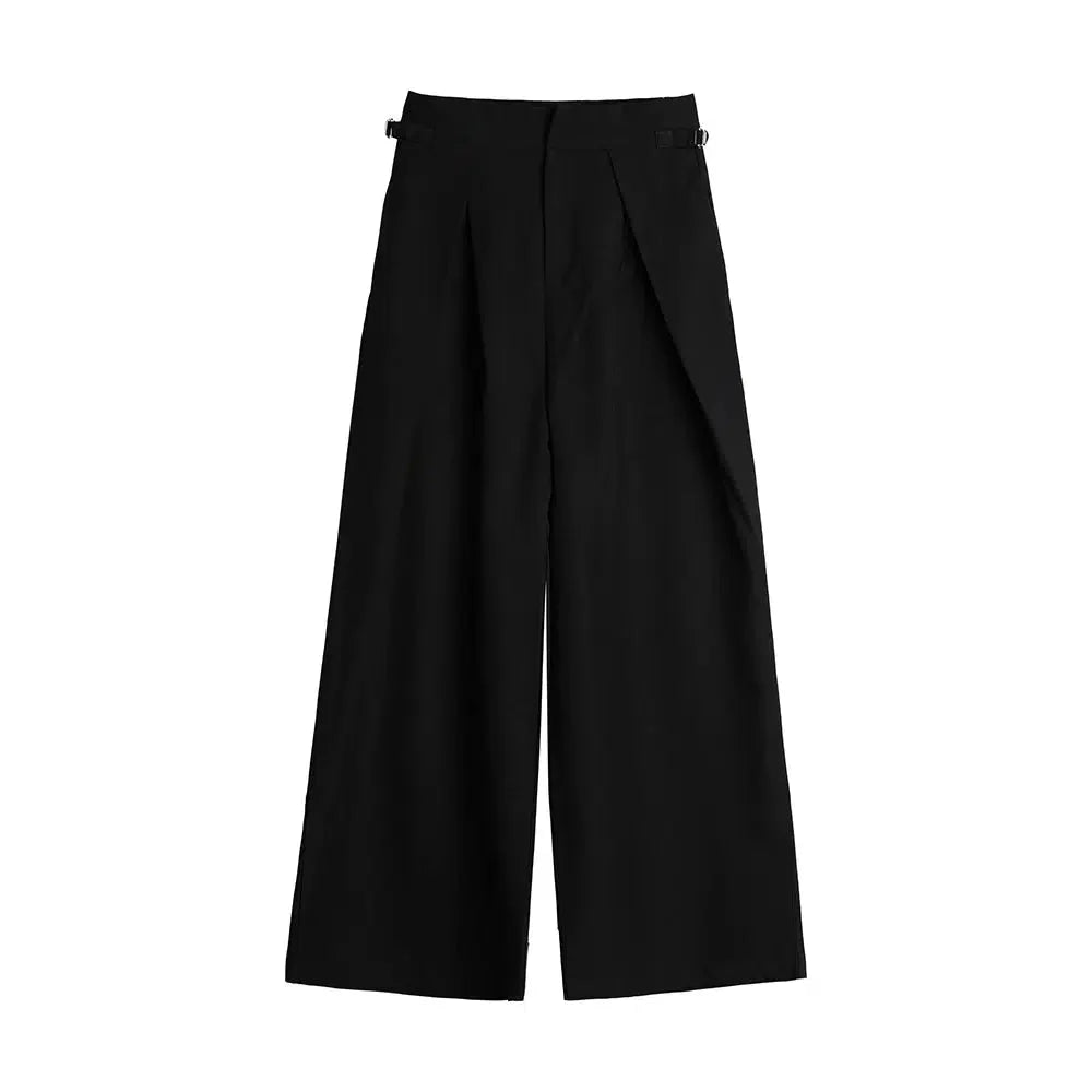 Drawstring Wide-Leg Pleated Pants