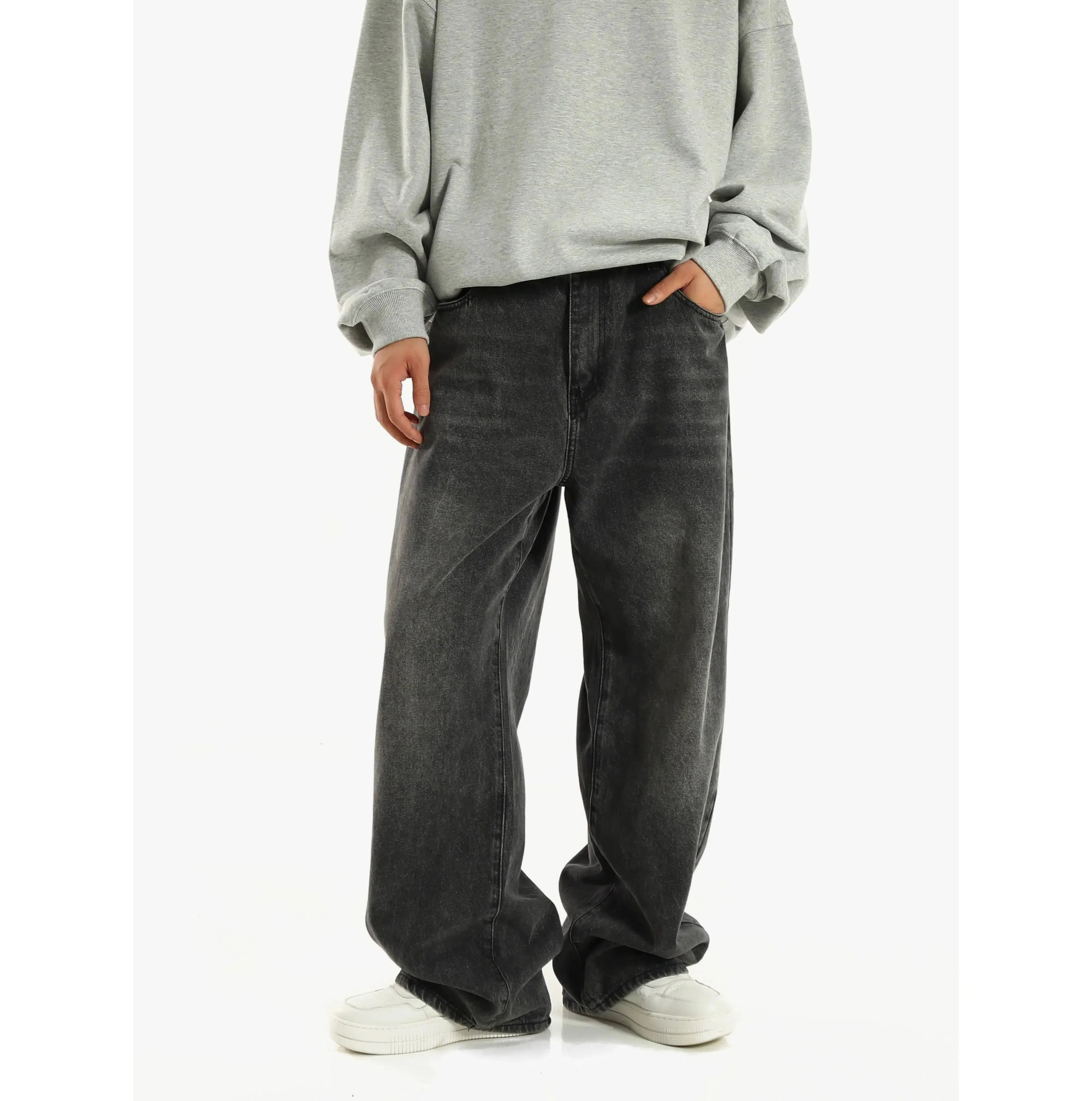 Gray Elastic Waist Jeans