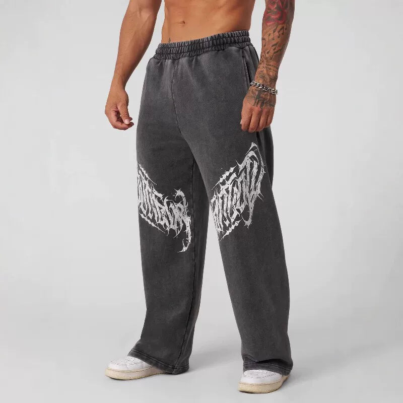 American fashion brand YOONGLA leaf camouflage sports pants for men's fitness training, jogging, leisure, wide leg pants