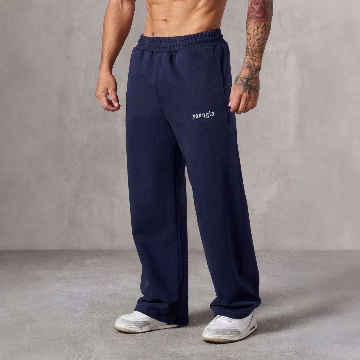 European and American fashion brand YOUNG LA men's straight leg sports pants, American jogging and fitness training embroidery casual long pants