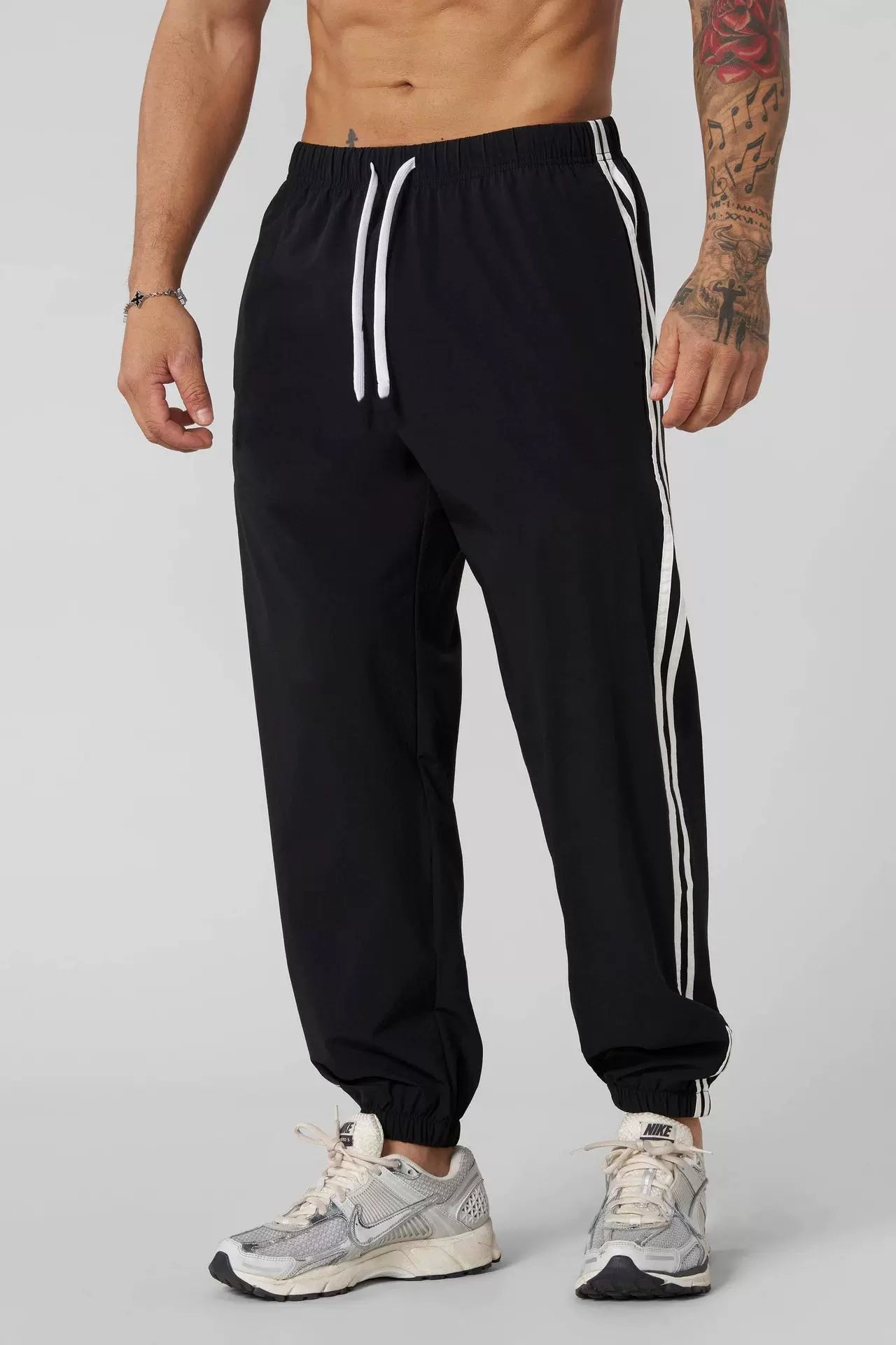 American trend YONGLA striped sports pants for fitness training, quick drying, breathable, elastic, casual pants for men, foreign trade