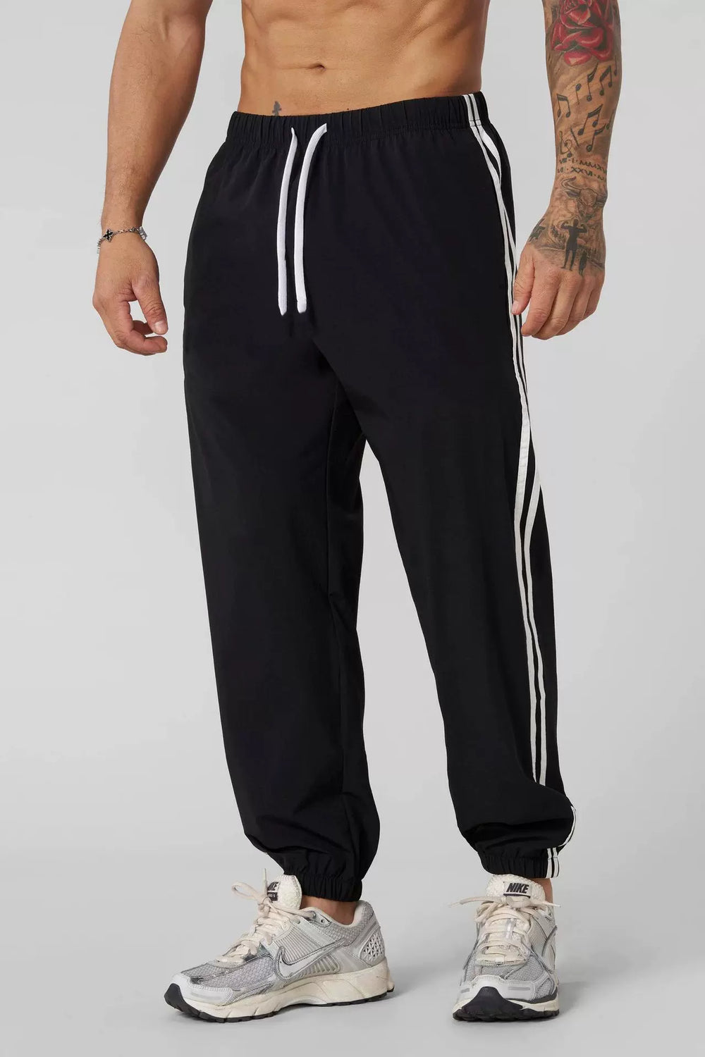 American trend YONGLA striped sports pants for fitness training, quick drying, breathable, elastic, casual pants for men, foreign trade