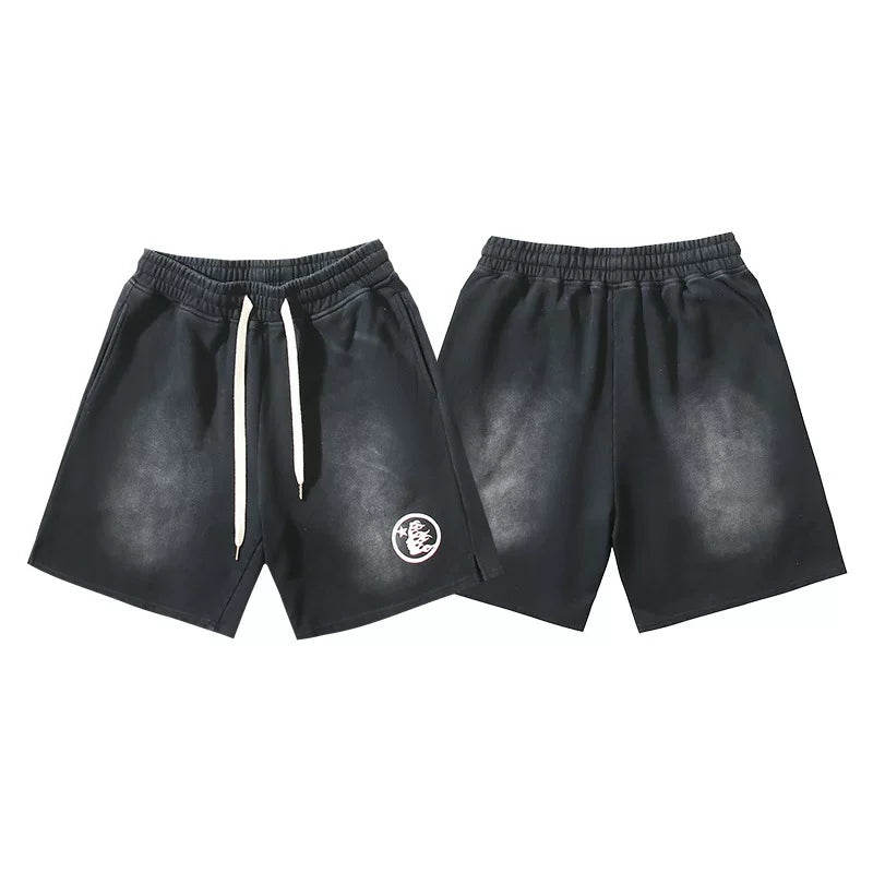 Hellstar Small Circle Logo Washed Black Streetwear Casual Shorts