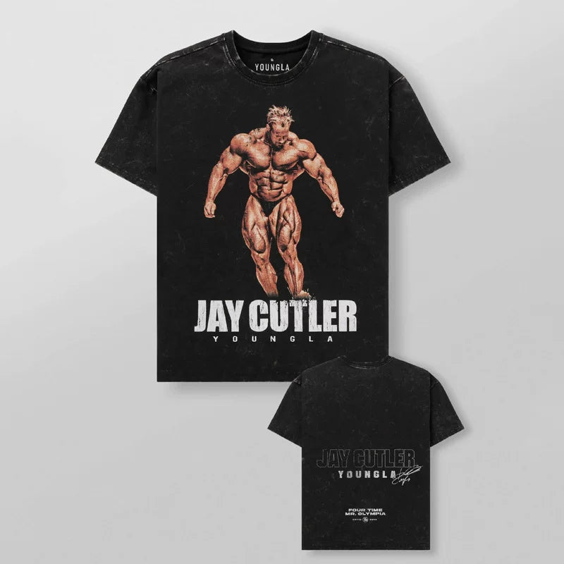 美式潮牌YOUNGLA联名Jay Cutler运动健身短袖水洗宽松棉质上衣T恤