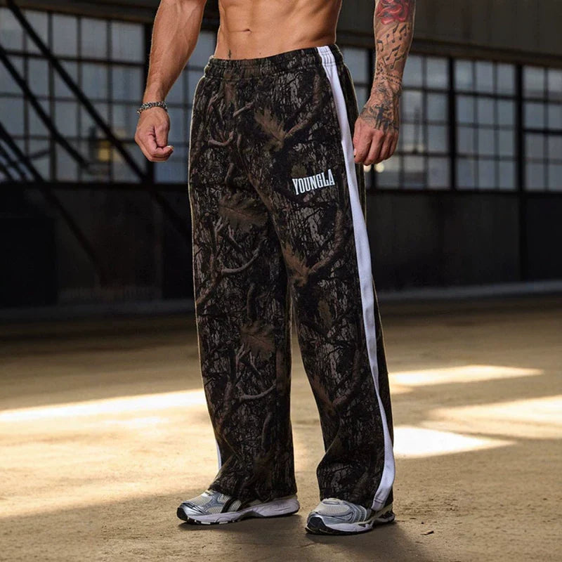 Cross border foreign trade European and American trendy brand YOUNG LA striped patchwork sports pants men's loose casual wide leg sweatpants