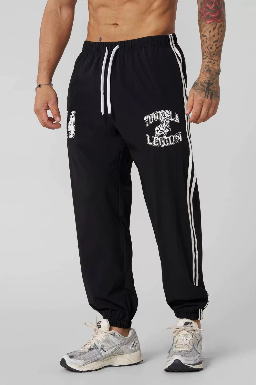 American trend YONGLA striped sports pants for fitness training, quick drying, breathable, elastic, casual pants for men, foreign trade
