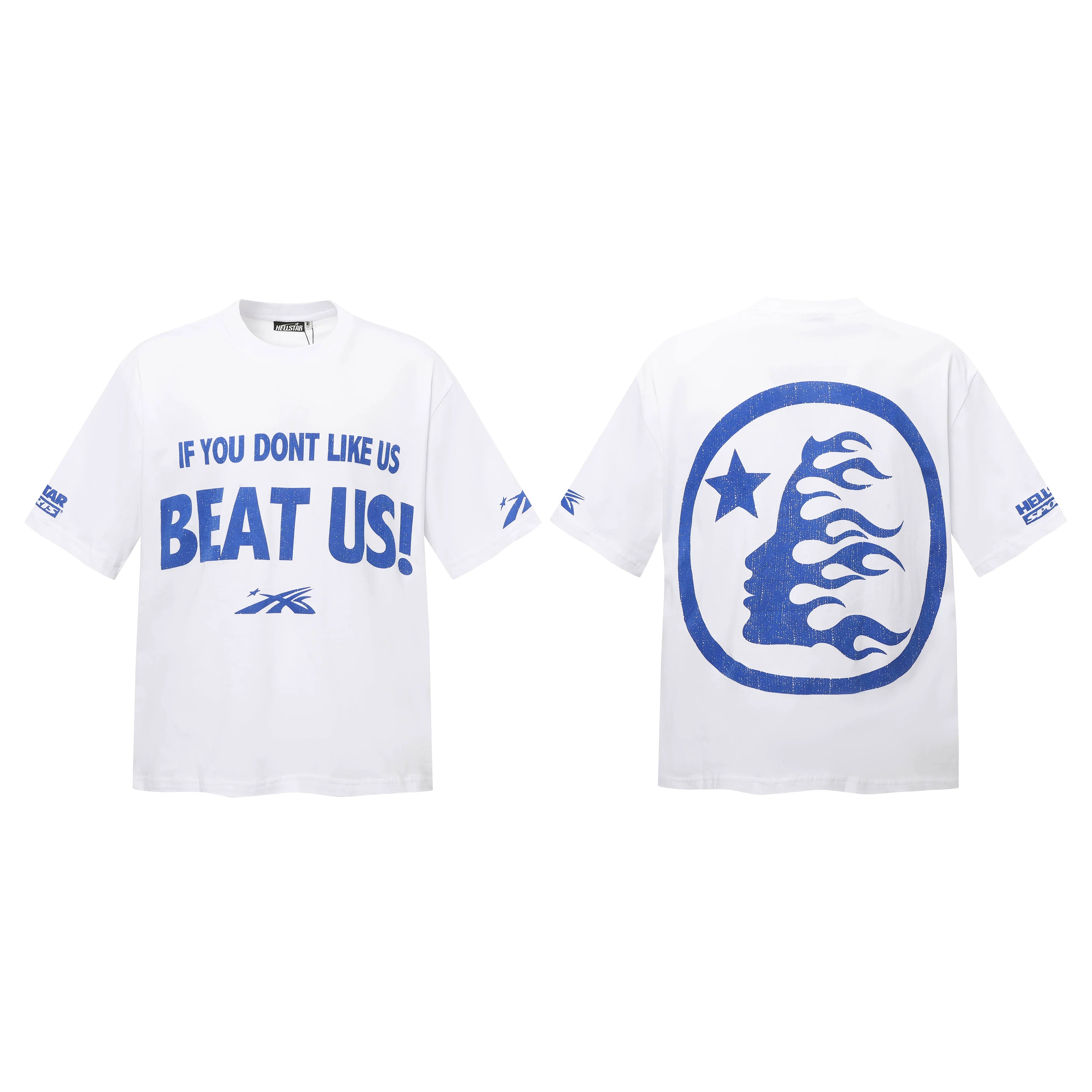HELLSTAR If You Don't Like Us Beat Us Double‑Sided Vintage Washed Short Sleeve Tee White Streetwear T‑Shirt