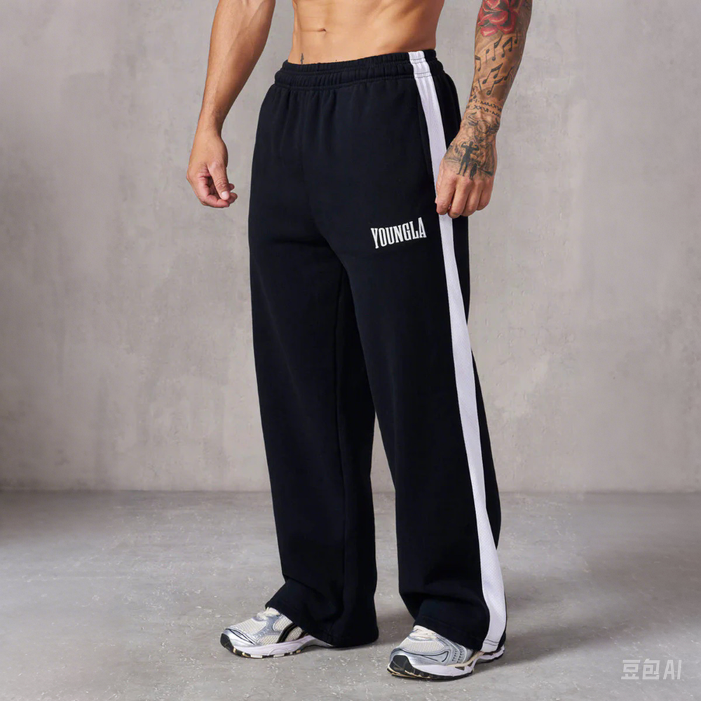 Cross border foreign trade European and American trendy brand YOUNG LA striped patchwork sports pants men's loose casual wide leg sweatpants