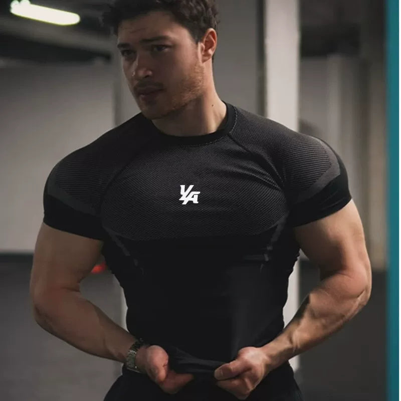 Cross border foreign trade American trendy brand YOUNG LA leisure sports fitness running jogging men's stretch t-shirt training suit