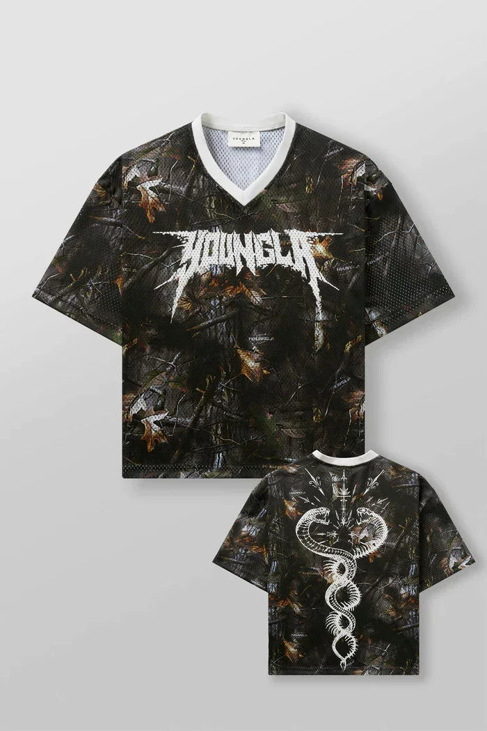 New American Trendy Brand YOUNG LA Large Men's Mesh T-shirt European and American Fitness Loose Quick Drying Breathable Digital Short Sleeve
