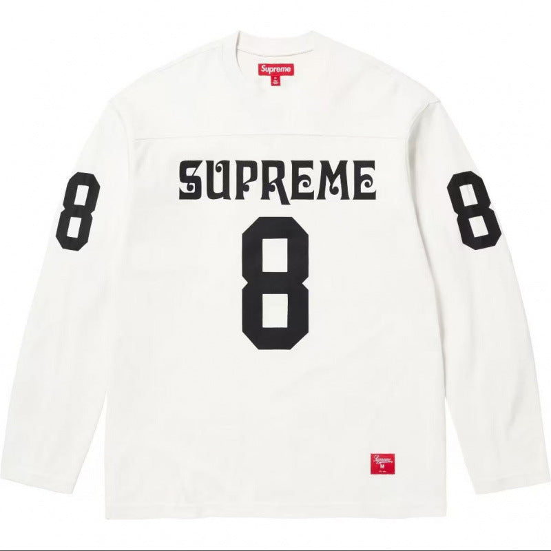 Supreme Number 8 Long Sleeve Top - White / Black