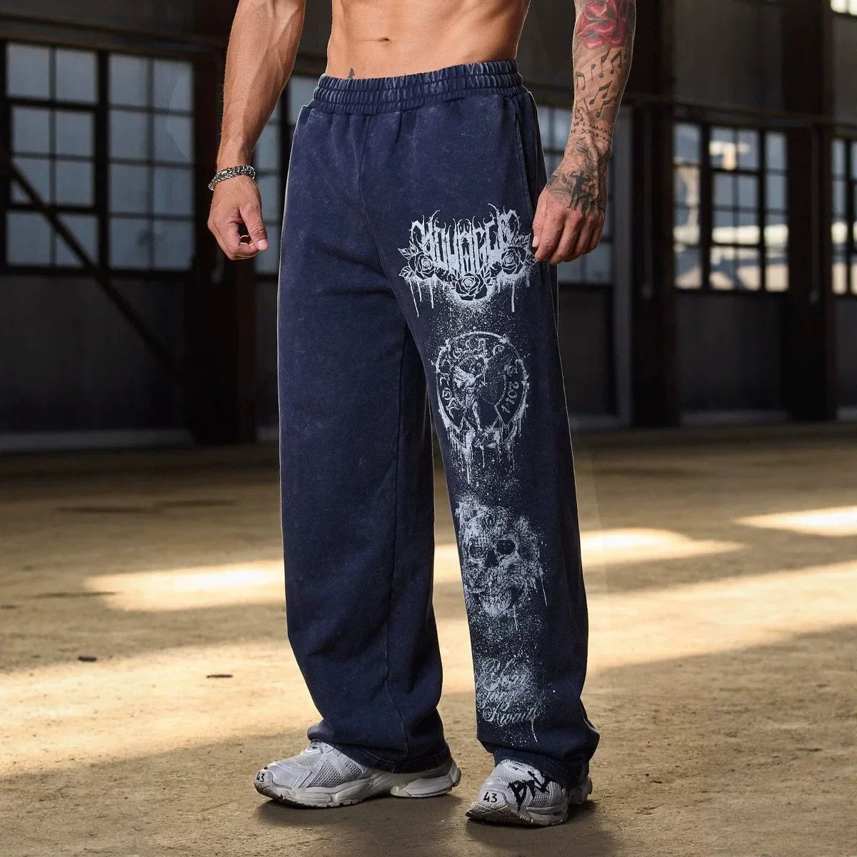 American trendy brand YOONGLA fitness training pants for European and American runners, loose straight leg printed casual pants
