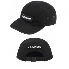Supreme Black 5-Panel Box Logo Camp Cap with SUP-94TH/DIV. Back Embroidery