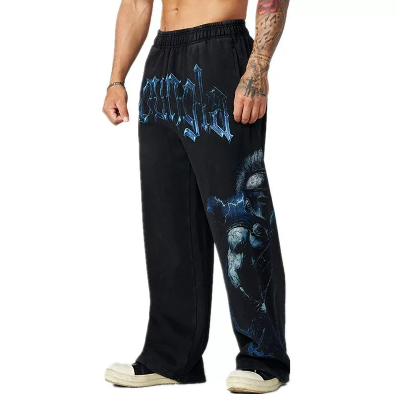 American style trendy YOONGLA fitness straight leg pants, European and American jogging casual wide leg looped cotton loose pants