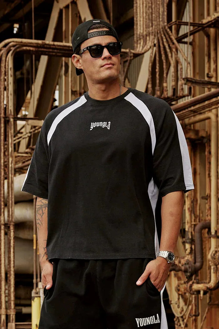 American trendy brand YOUNGLA sports style spliced short sleeved men's jogging loose fitness casual camouflage printed T-shirt