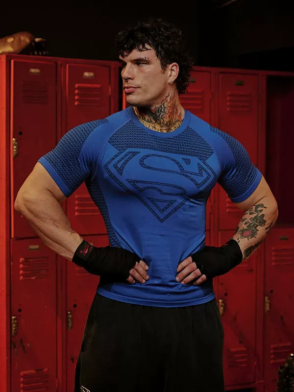 European and American fashion brand YOUNG LA Superman sports short sleeved casual American fitness muscle training running speed dry T-shirt for men