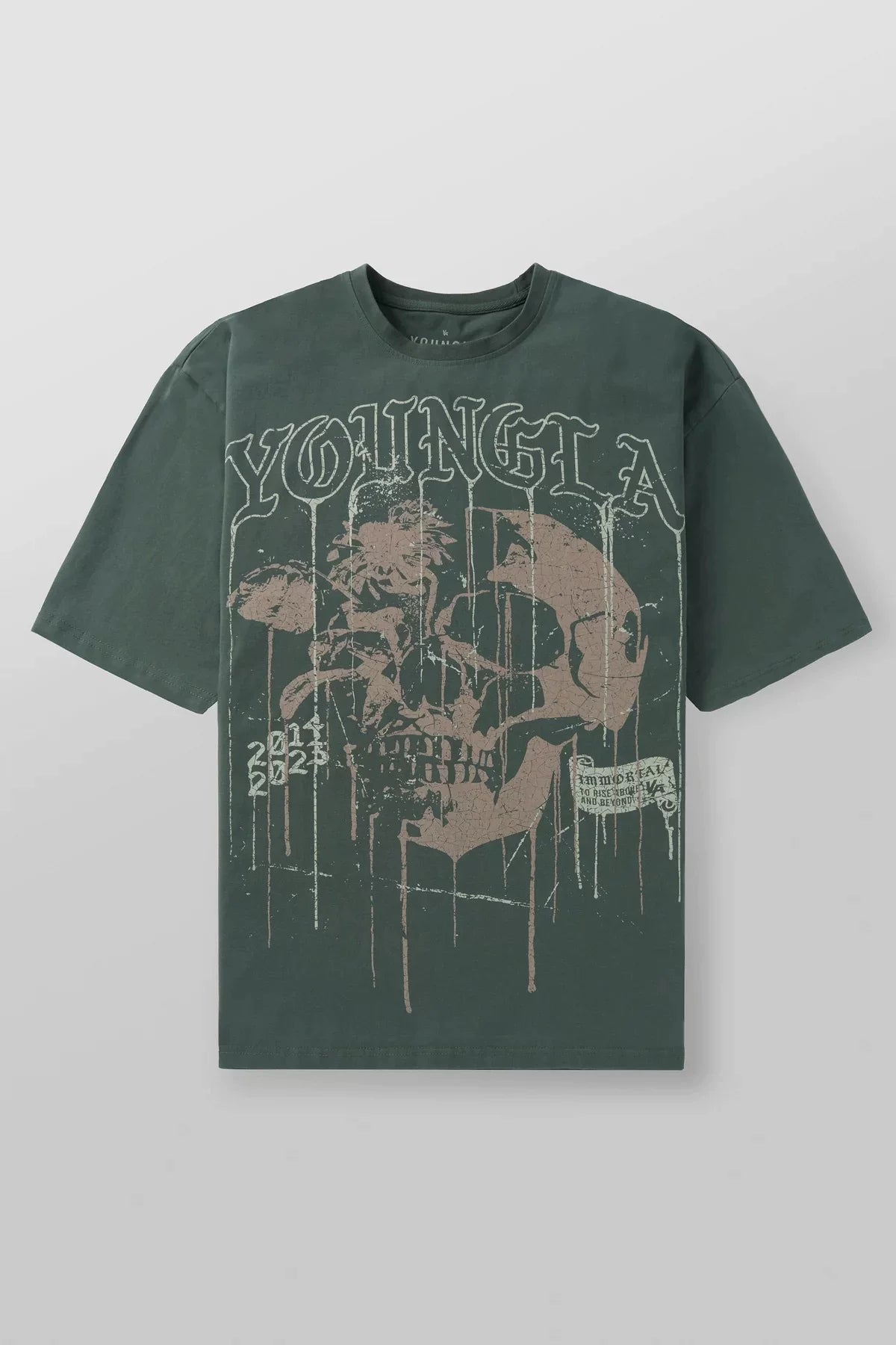 Cross border foreign trade American trendy brand YoungLa skeleton short sleeved loose cotton round neck fitness running T-shirt for men