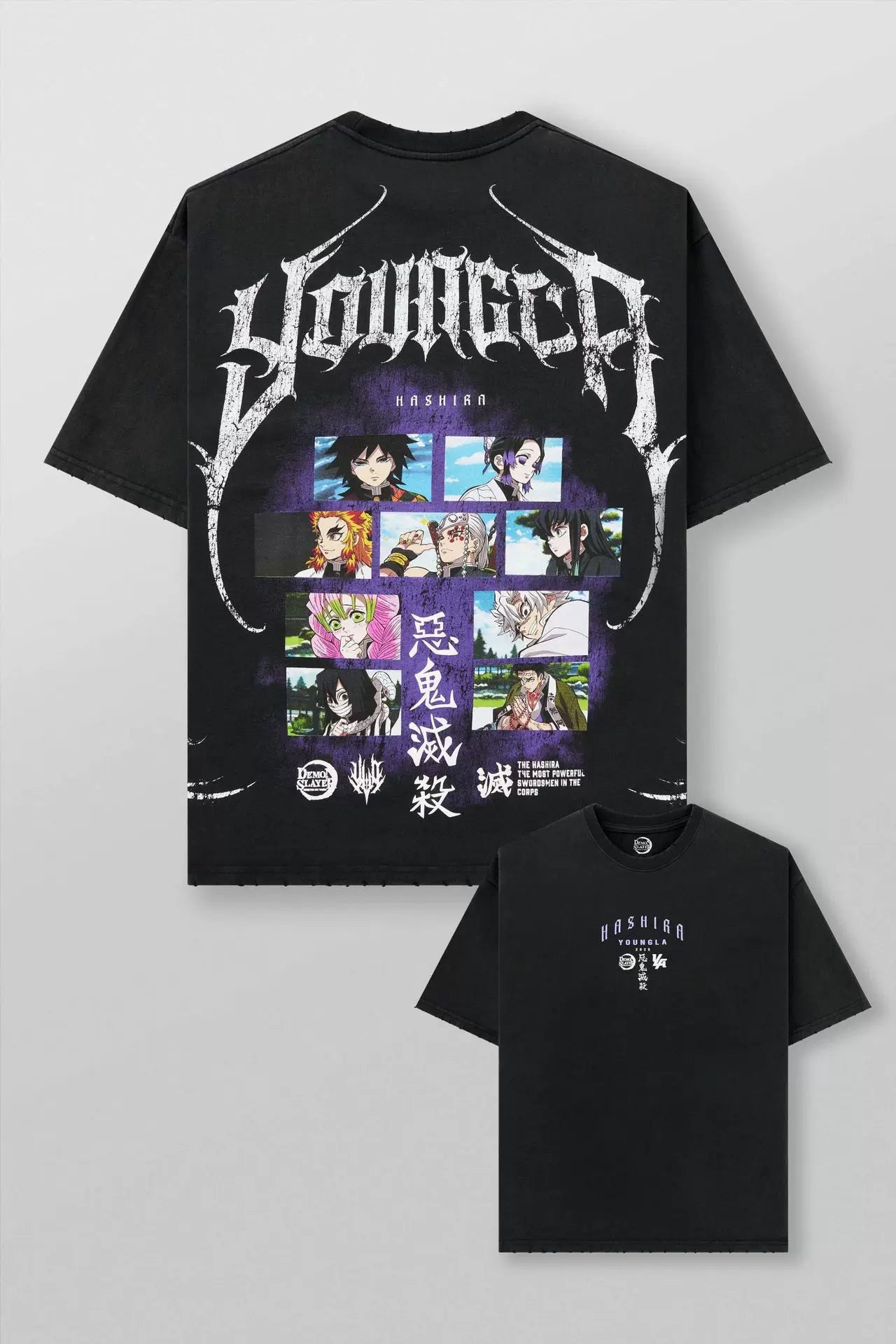 美式潮牌YOUNGLA联名DEMON SLAYER印花男超大T恤运动健身棉质短袖