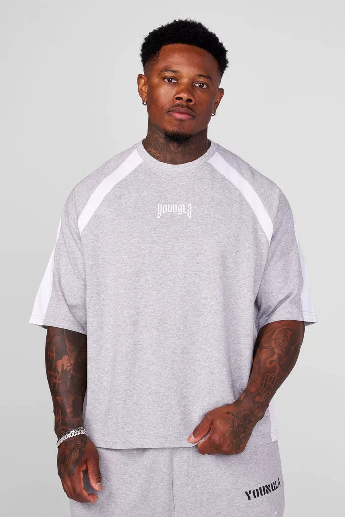 American trendy brand YOUNGLA sports style spliced short sleeved men's jogging loose fitness casual camouflage printed T-shirt
