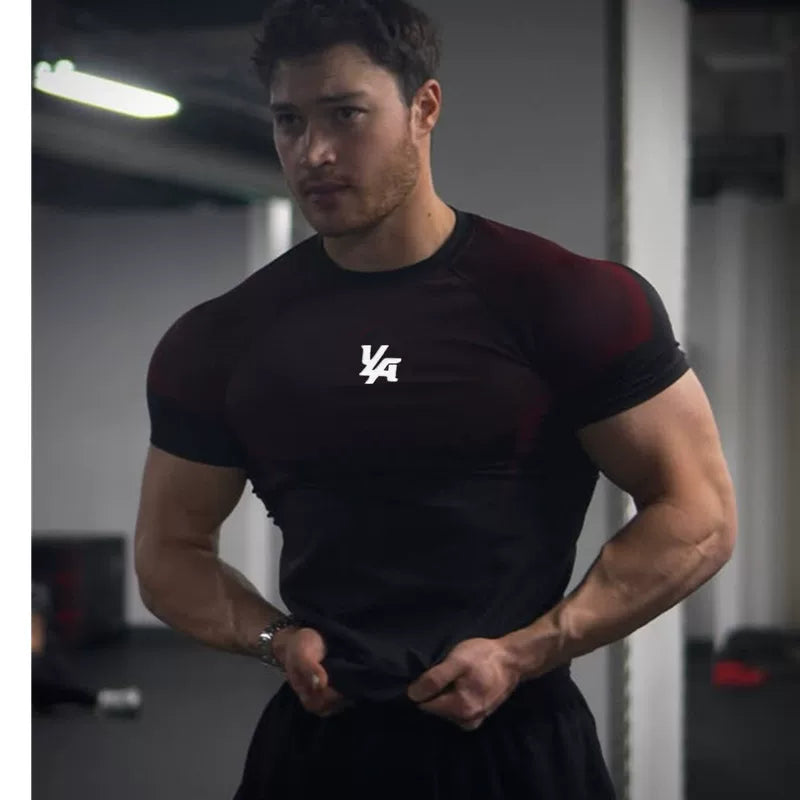 Cross border foreign trade American trendy brand YOUNG LA leisure sports fitness running jogging men's stretch t-shirt training suit