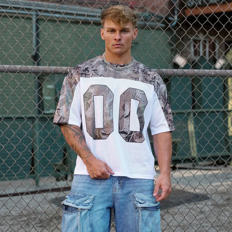 American fashion brand YOUNG LA large mesh quick drying breathable oversized T-shirt for men's sports and fitness double zero jersey short sleeved
