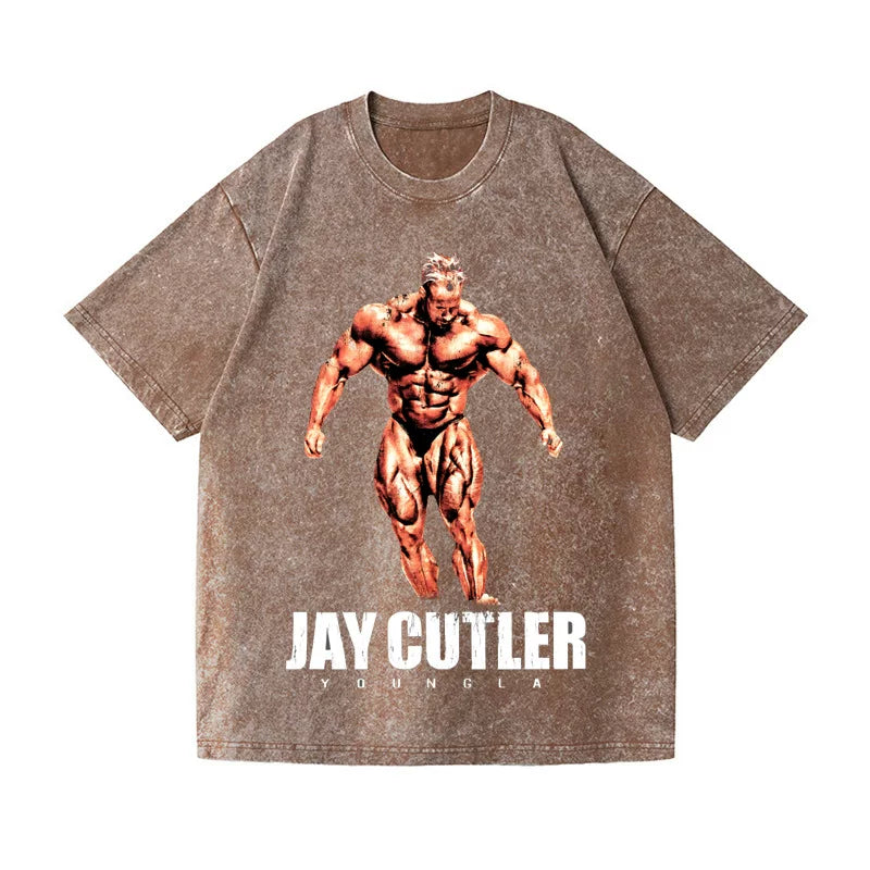 美式潮牌YOUNGLA联名Jay Cutler运动健身短袖水洗宽松棉质上衣T恤