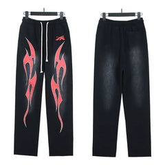 HELLSTAR Red Tribal Graphic Gradient‑Wash Wide Leg Sweatpants Black Streetwear Trousers