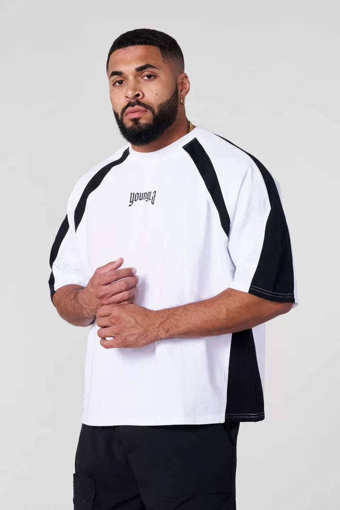 American trendy brand YOUNGLA sports style spliced short sleeved men's jogging loose fitness casual camouflage printed T-shirt